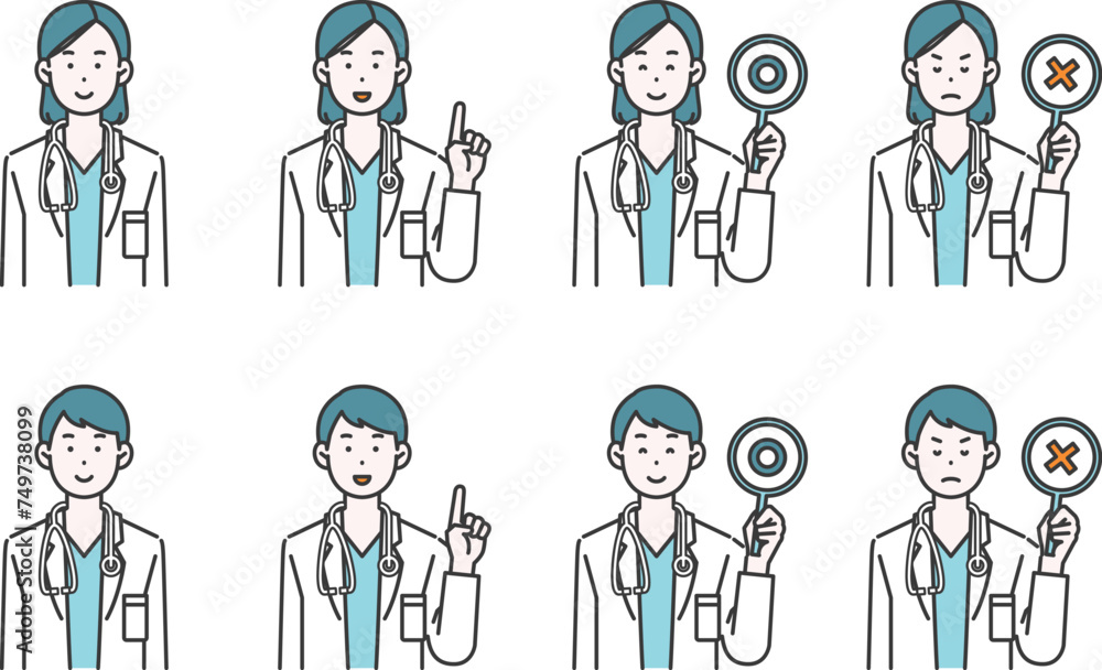 Illustration of a female doctor and a male doctor Illustration of a female doctor and a male doctor