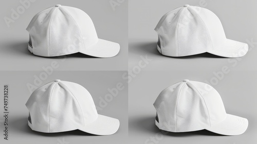 White baseball cap in four different angles views. Mock up. 
