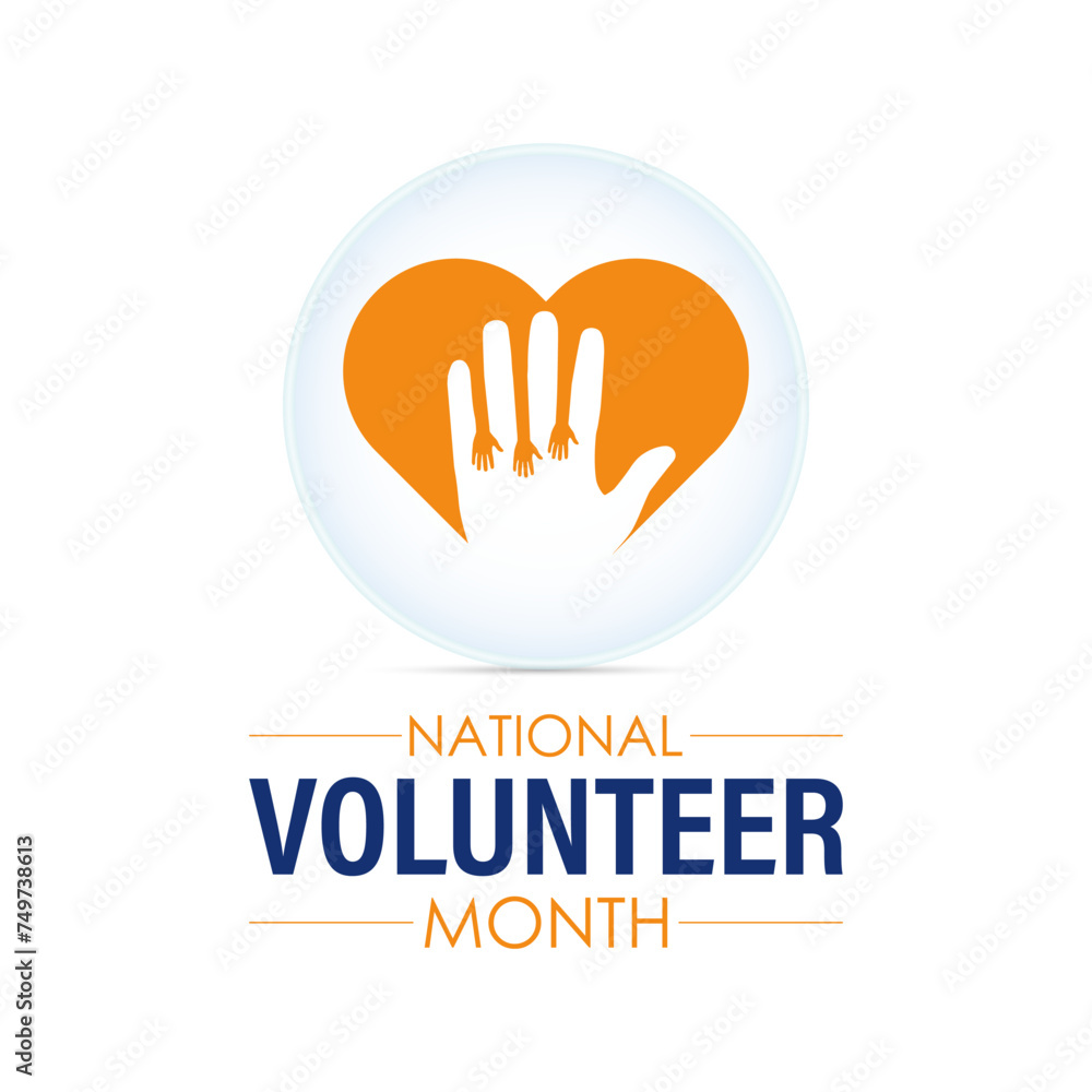 Obraz premium National Volunteer Month celebrated every year of April, Vector banner, flyer, poster and social medial template design.
