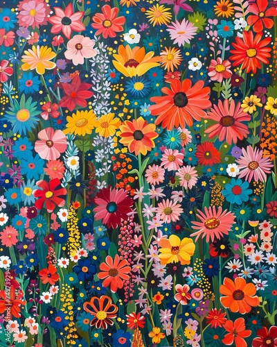 A vibrant, abstract interpretation of a field of wildflowers
