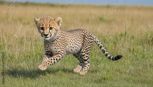 baby cheetah learning to run on the vast grassy plains