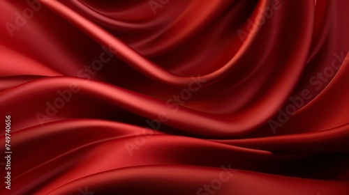 Beautiful red silk satin luxury cloth with drapery and wavy folds background of black silk satin material texture.Abstract 3D luxurious fabric background