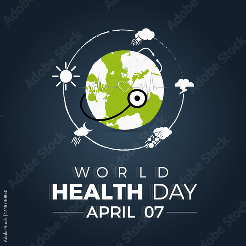 World Health Day Observed every year of April 7, Vector banner, flyer, poster and social medial template design.
