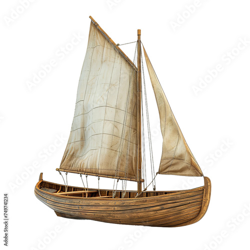 Magnificent Wooden Sailboat isolated on white background