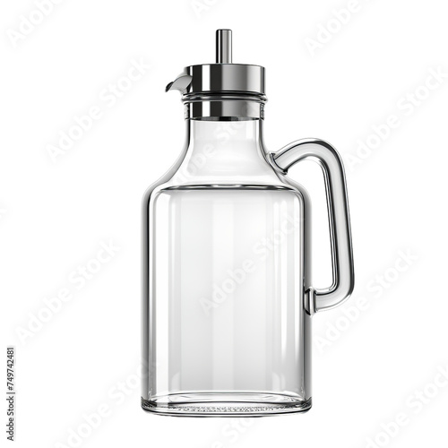 A blank glass syrup dispenser with a metal spout isolated on transparent background, png