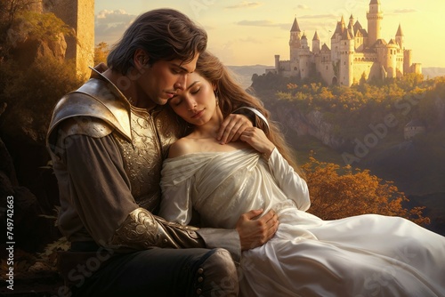 Romantic Embrace by the Castle Moat