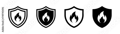 Shield with fire icon set