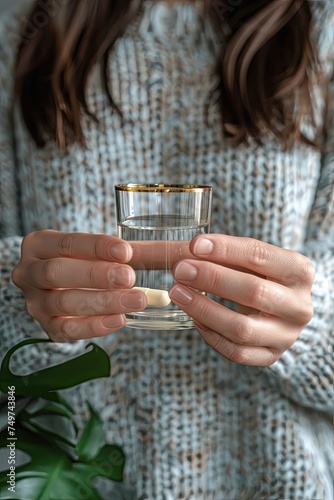 Hands holding a clear glass of water.
