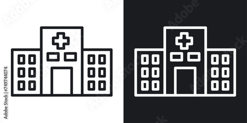 Hospital Building Icon Designed in a Line Style on White background.