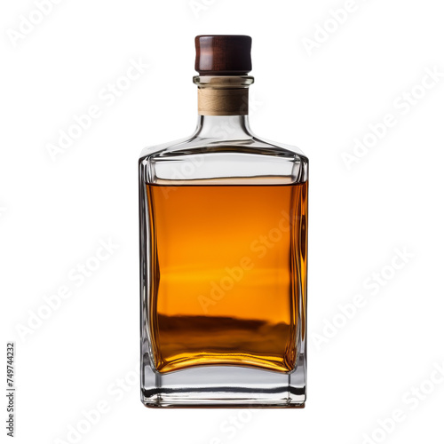 A blank glass whiskey bottle isolated on transparent background, png