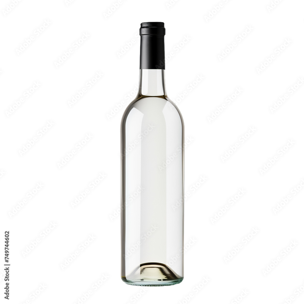 A blank glass wine bottle isolated on transparent background, png