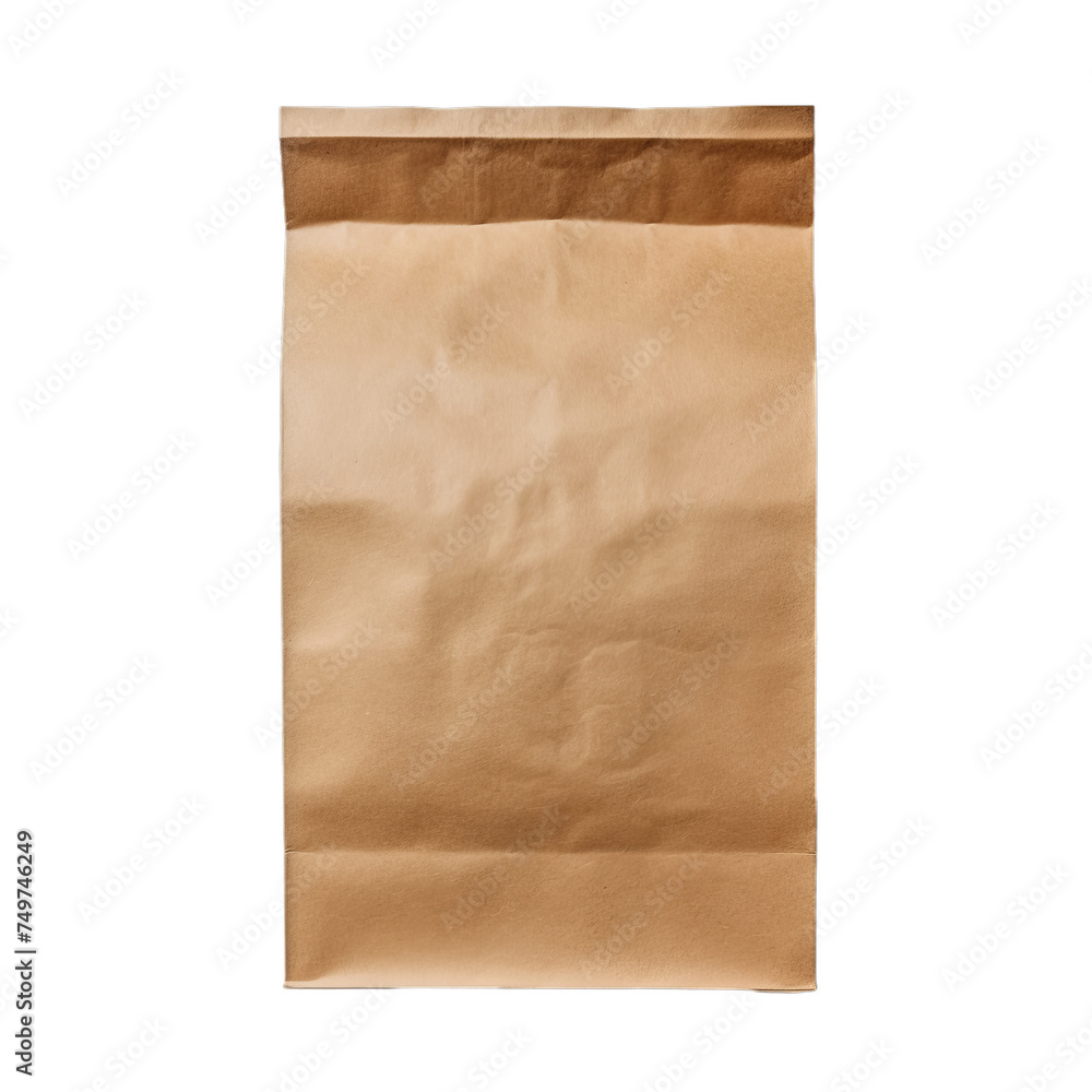 A blank kraft paper coffee bag isolated on transparent background, png A blank kraft paper coffee bag isolated on transparent background, png