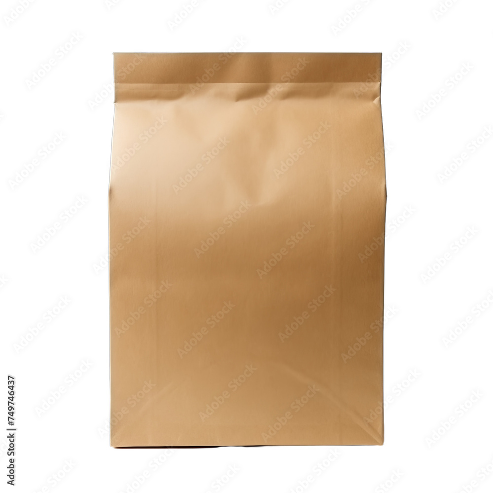 A blank kraft paper coffee bag isolated on transparent background, png