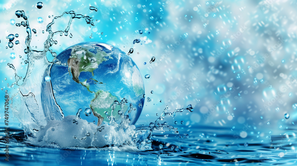 water and earth illustration. world water day illustration concept. The importance of clean water and awareness for sustainable management of clean water sources - obrazy, fototapety, plakaty 