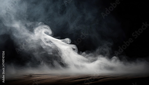 Abstract fog on black background with white cloudiness. Mysterious and atmospheric, evoking ambiguity and depth in imagery photo