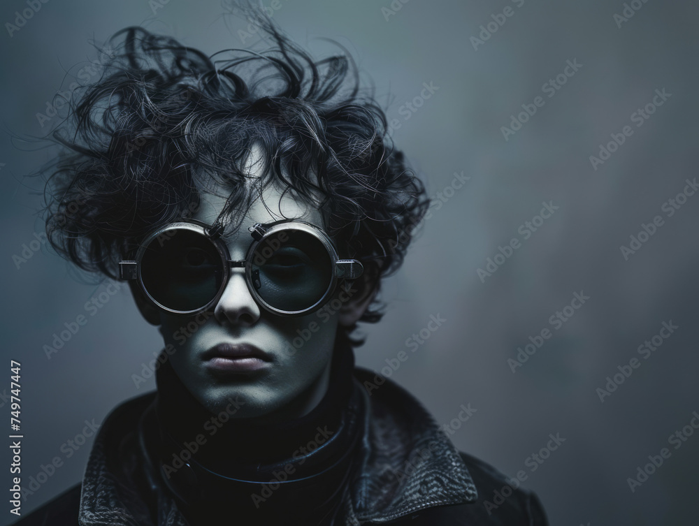 Mysterious Person in Large Round Sunglasses and Windblown Hair Mysterious Person in Large Round Sunglasses and Windblown Hair