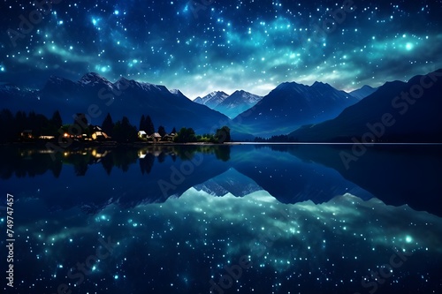 Starry Night Reflections: A reflection of a starry night sky on a calm body of water, creating a dreamy and celestial atmosphere.

