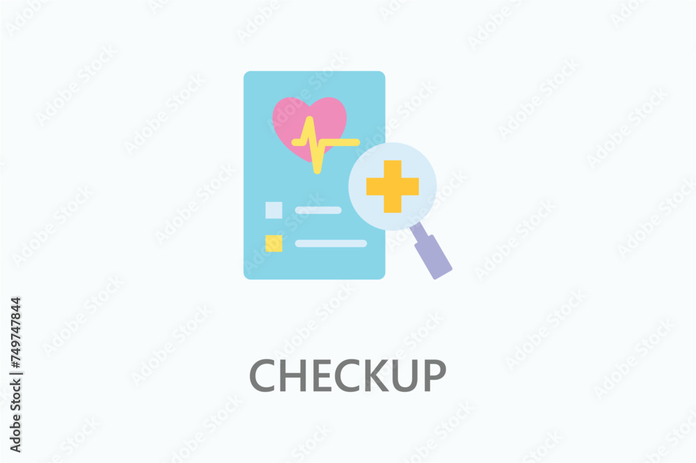 Checkup icon. With paper, heart, health and search Checkup icon. With paper, heart, health and search