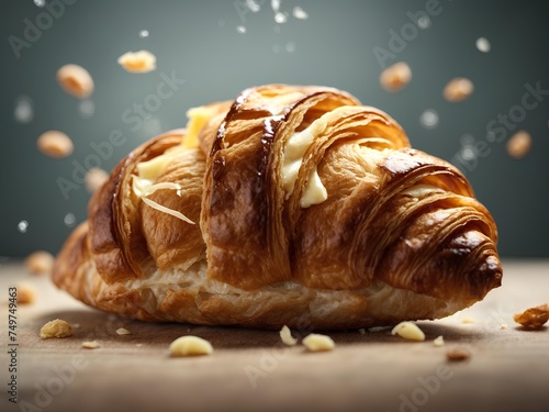 French croissants, best puff pastry dessert, cinematic food photography in studio background