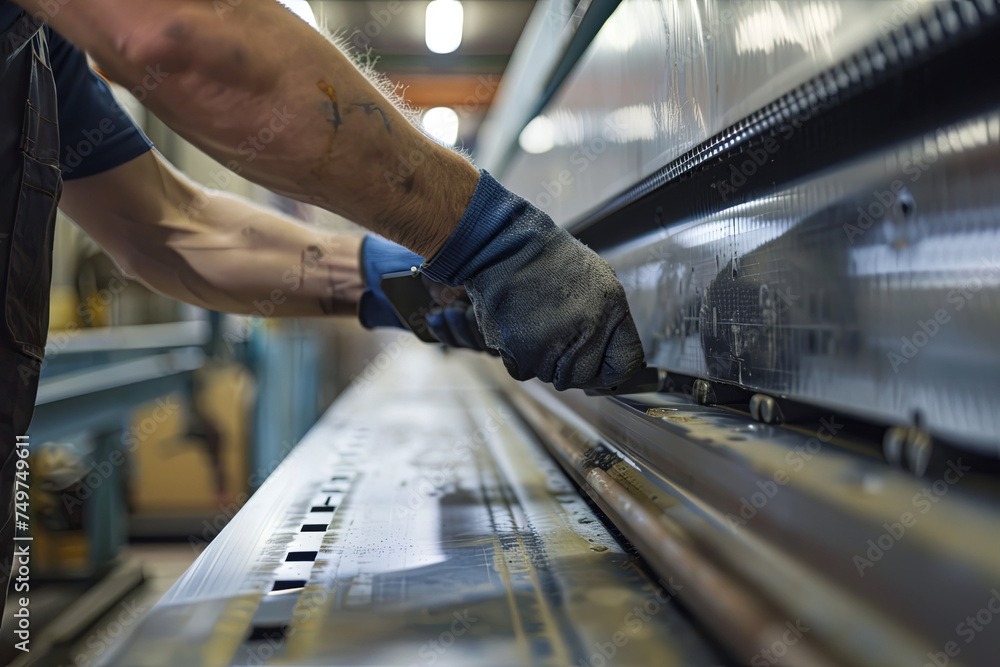 Manual laborers, males, fabricating sheet metal in an industry Manual laborers, males, fabricating sheet metal in an industry