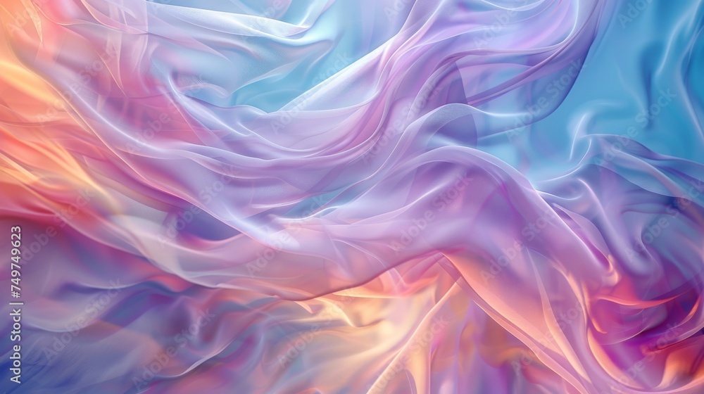 Elegant silk fabric undulates in a fluid dance, adorned with vibrant pastel colors, suggesting movement and softness. Elegant silk fabric undulates in a fluid dance, adorned with vibrant pastel colors, suggesting movement and softness.