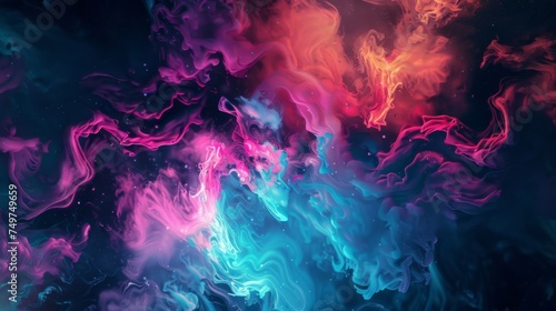 An abstract visual of a nebula, with swirls of pink and blue smoke-like patterns merging against a dark cosmic backdrop, resembling a distant galaxy.