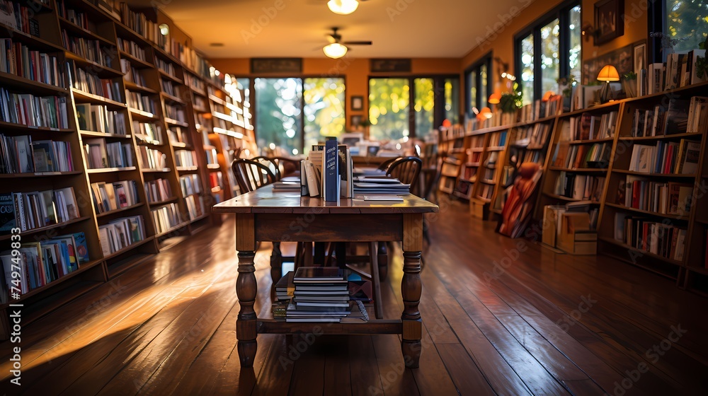 A quiet bookstore with rows of shelves filled with books of all genres