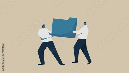 Two businessmen are fighting over files.