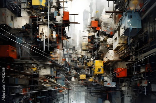 Harmony in Chaos: An abstract composition of chaotic urban scenes, capturing the beauty and order within disorder.