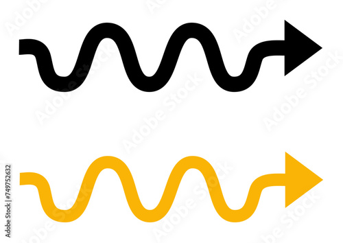 Set of black and yellow wavy arrows
