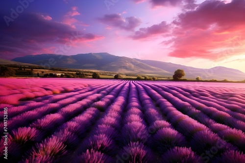 Lavender Fields: A sprawling field of lavender in full bloom, creating a sea of purple that embodies the beauty of Provence.