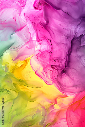 Close up of rainbow colors liquid watercolor painted spot splash splatter on white background with copy space. Textured abstract trendy vector background. Beautiful bright isolated artwork design