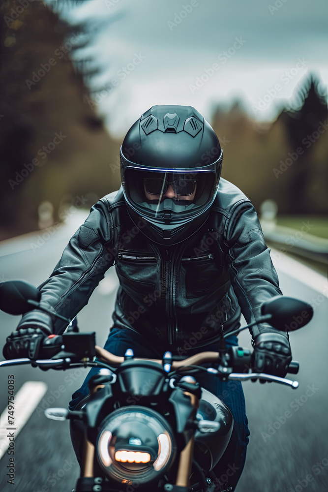 Helmeted motorcyclist, man, unidentifiable Helmeted motorcyclist, man, unidentifiable