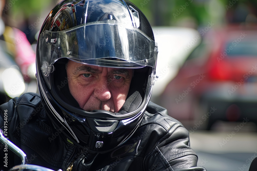 Helmeted motorcyclist, man, unidentifiable