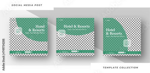 Hotel for sale resort social media post design template
