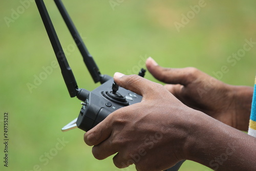 close up shot of drone remote operating
