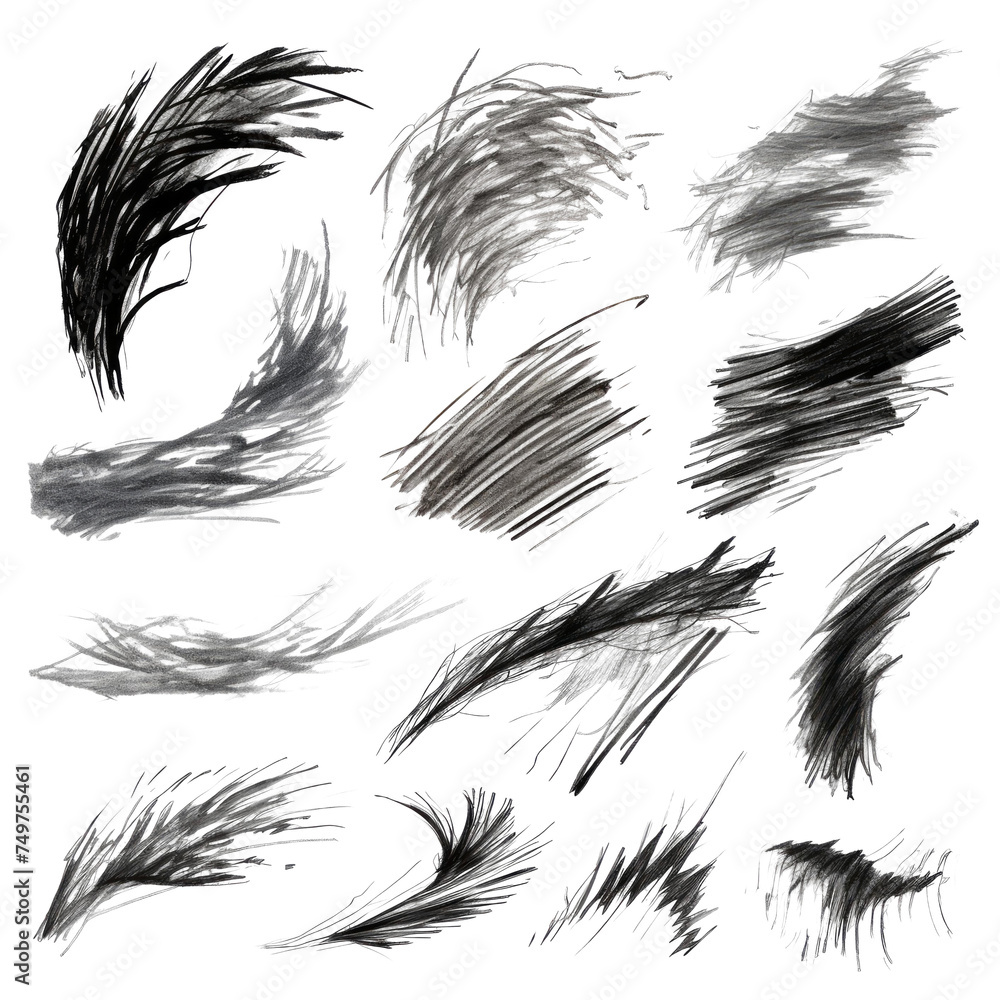 Obraz premium Set of paint brush stroke and Ink splashes on the transparent background