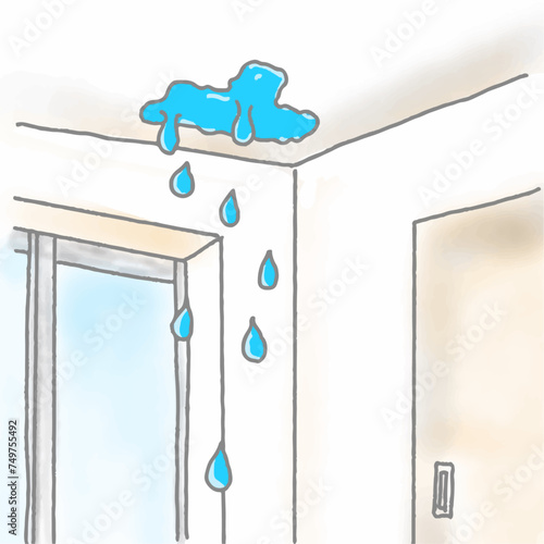 雨漏りしていて天井から水が雨漏りしている部屋