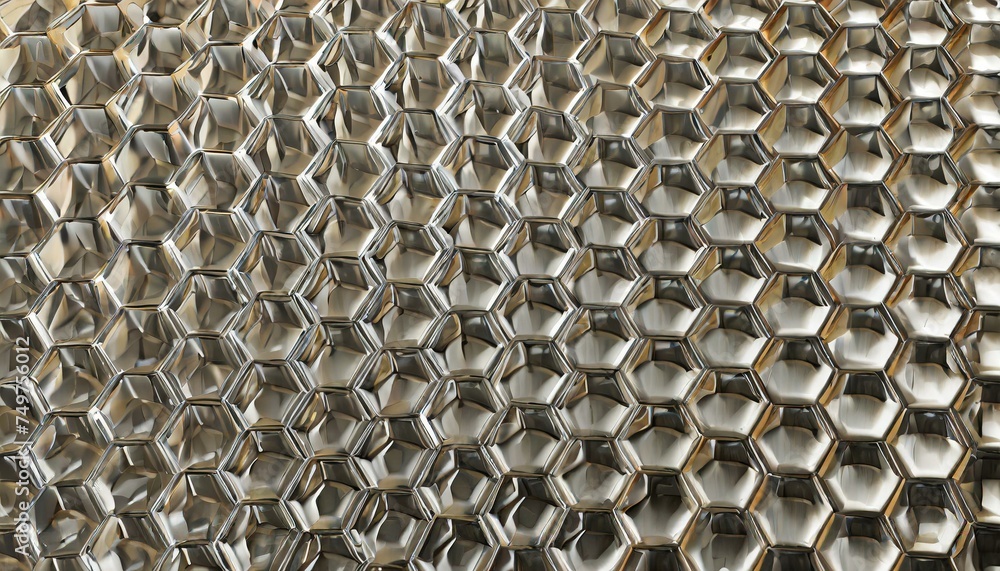Grid pattern with 3d metal honeycomb shapes Grid pattern with 3d metal honeycomb shapes