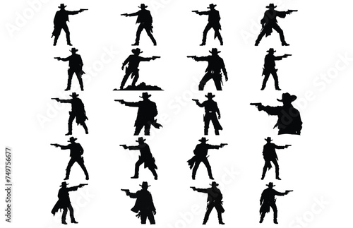 Cowboy shooting silhouette vector illustration, Cowboy Shooting with a Gun Silhouette 