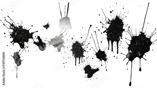 Collection of detailed ink splats isolated on transparent background