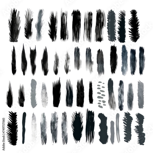 Collection of detailed ink splats isolated on transparent background