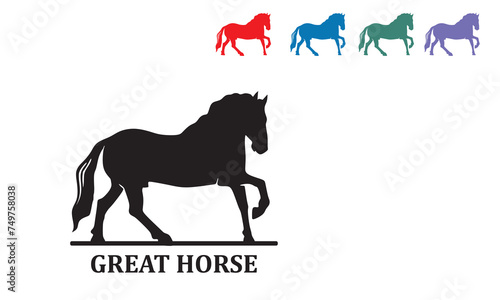 GREAT HORSE WALKING SIMPLE LOGO, silhouette of great horse moving vector illustrations
