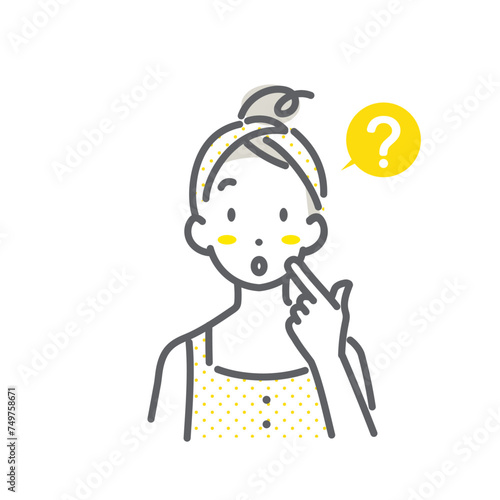 肌の変化に疑問を持つ女性　シンプルでお洒落な線画イラスト　