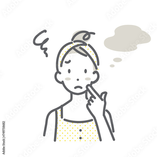 肌の悩みを抱える女性　シンプルでお洒落な線画イラスト　