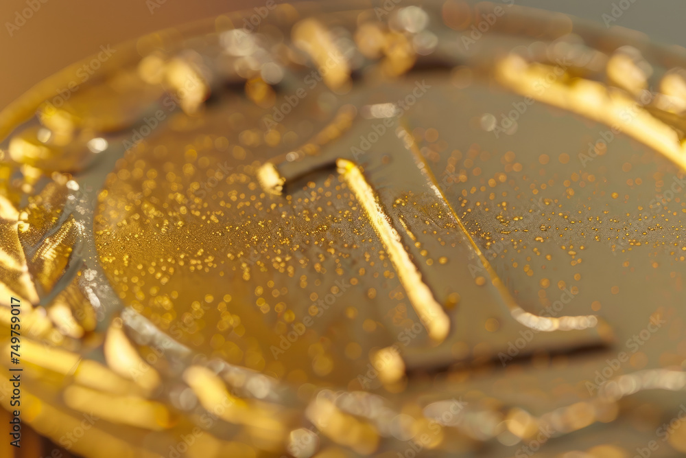 Close up of a gold first place winners medal Close up of a gold first place winners medal