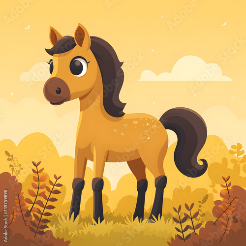 Cartoon Horse Character Illustration vector logo. Digital Art with Smooth Gradient. Animal Mascot Concept Design for Children s Book  Animation