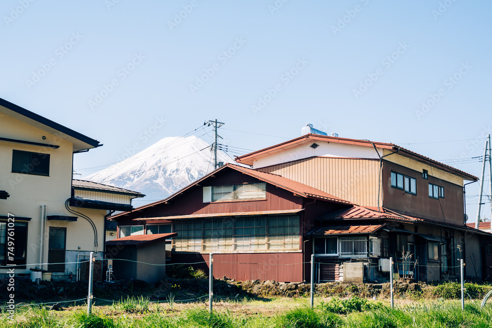 Fujiyoshida country village and Fuji Mountain in Yamanashi, Japan