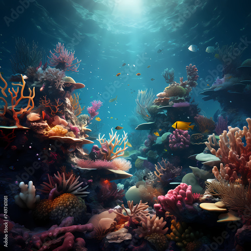 Underwater coral reef teeming with marine life.  © Cao