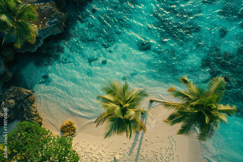 Aerial of Tropical Beach and Palm Trees 